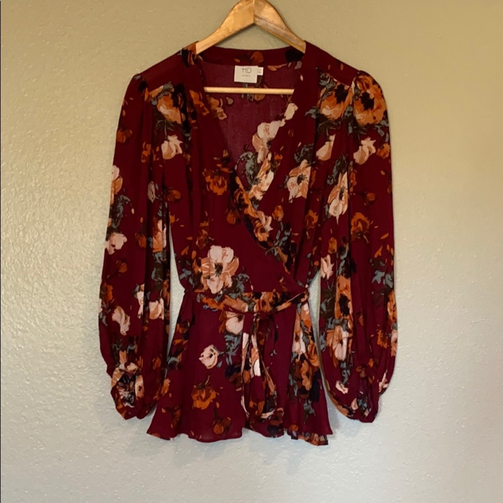 HD in Paris Floral Wrap Blouse Anthropologie SZ 10